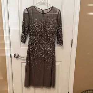 Adrianna Papell Chocolate Sequin Long Sleeve Dress